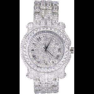 Men's 45mm Iced Diamond Roman Dial Watch - Quartz Movement